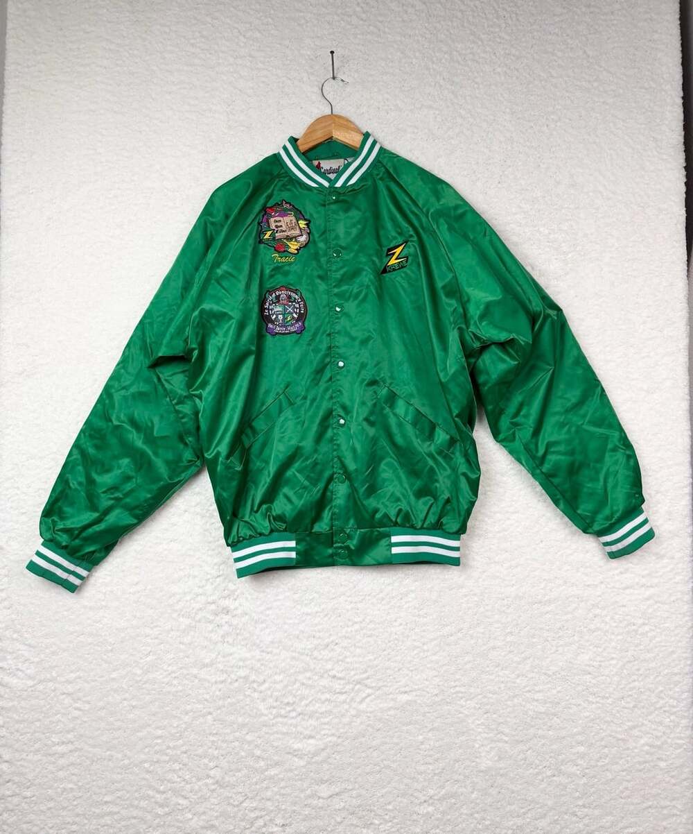 Cardinal Satin Varsity Jacket Size L Green Z Krewe Tracie